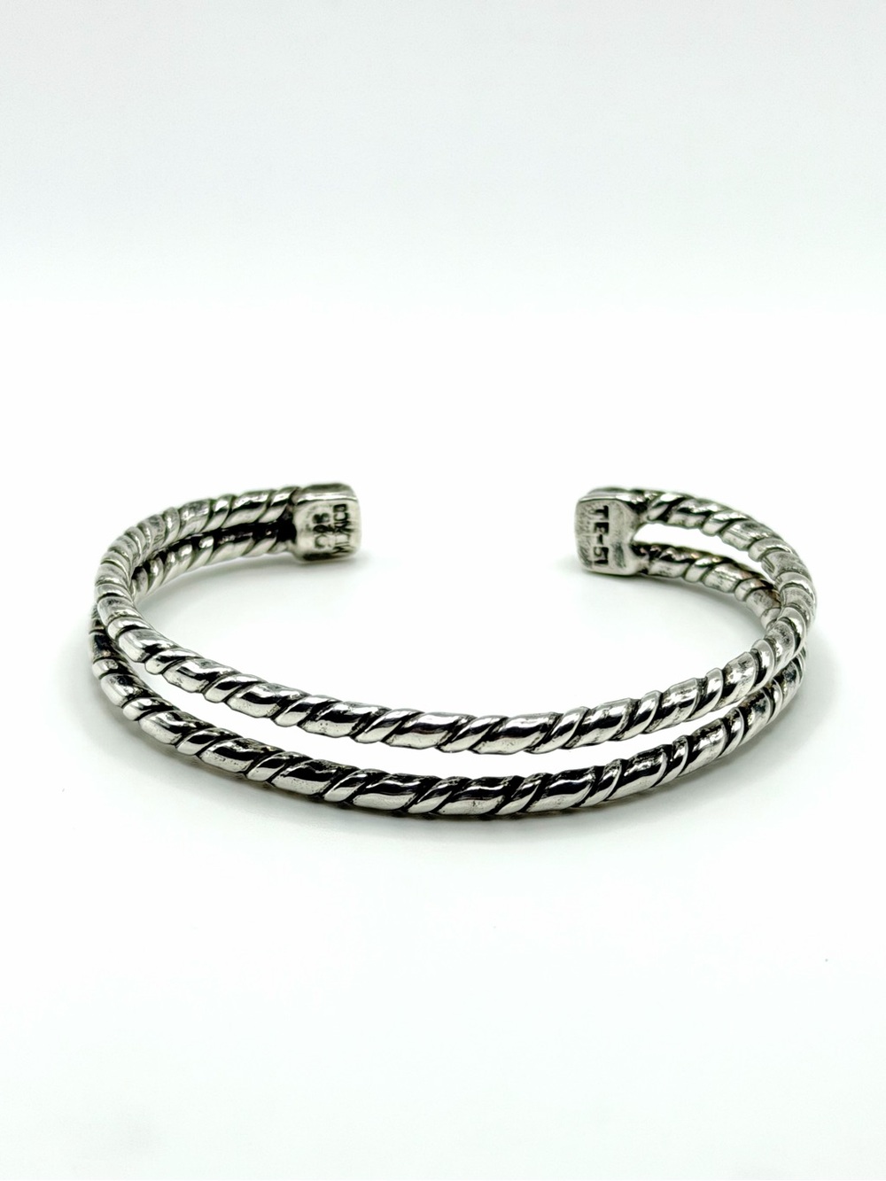 Vintage Taxco Mexico 925 Sterling Silver Double Rope Cuff Bracelet 6-8” 27g
